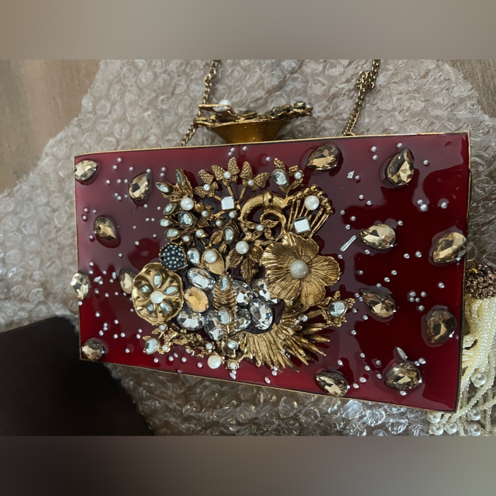 Elegant Red Embellished Clutch